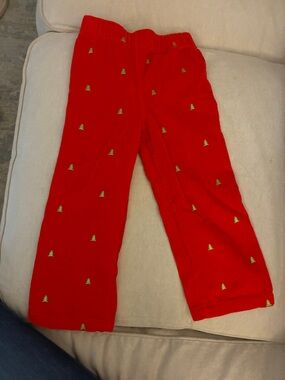 Mud Pie Red Holiday Corduroy Pajama Pants with Green Tree Motif